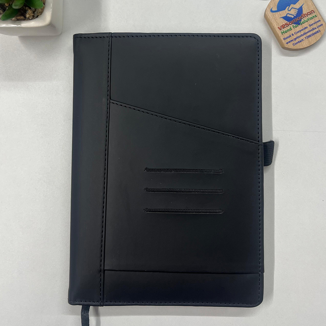 BLACK LEATHER DIARY NOTEBOOK WITH CARDHOLDER